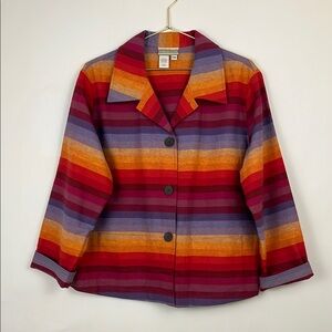 Coldwater Creek Women's SAFARI sunset Rainbow Striped 55% Linen Blend Bl…